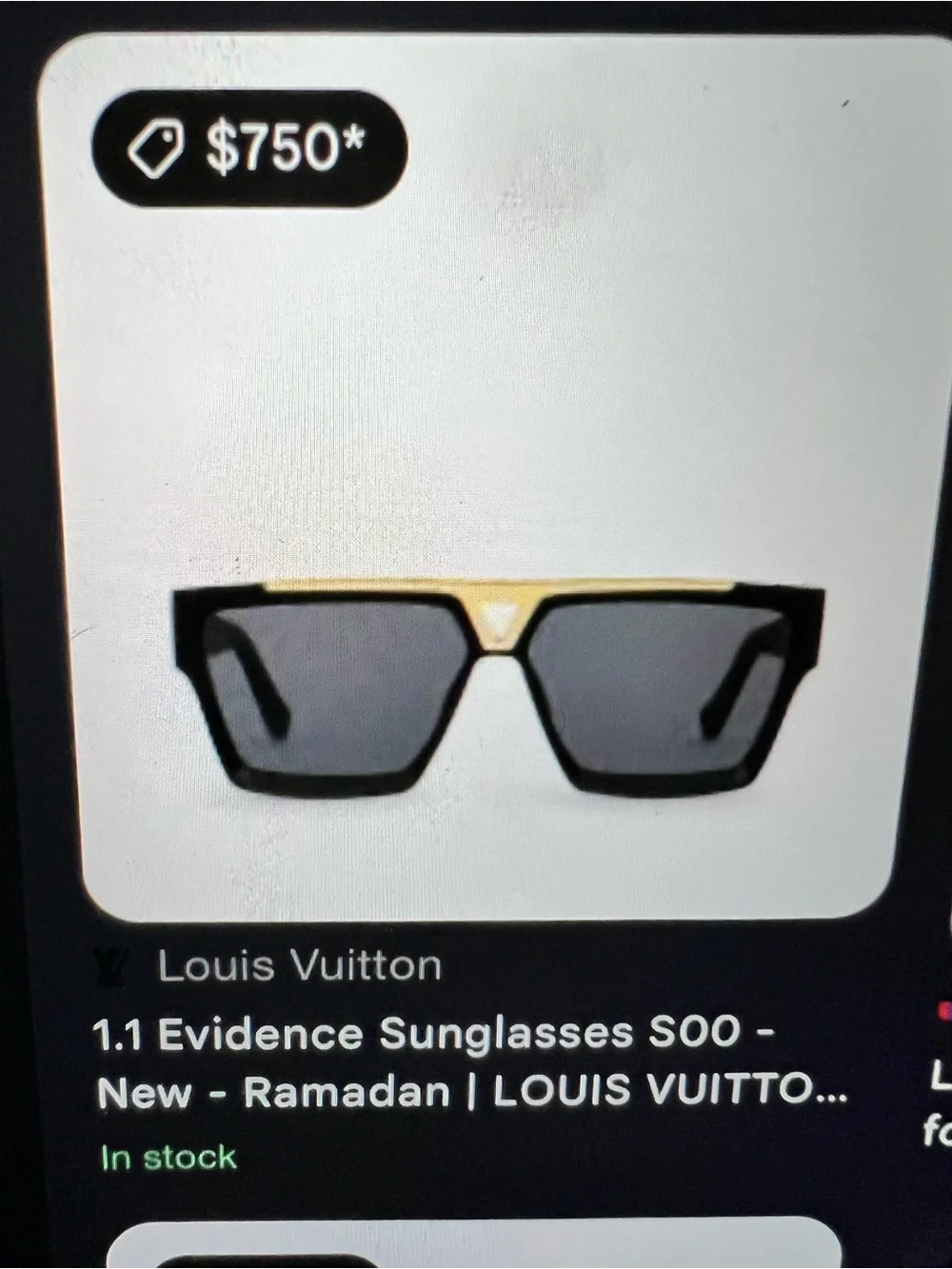 Louis Vuitton Black and Gold Rectangular Evidence Sunglasses